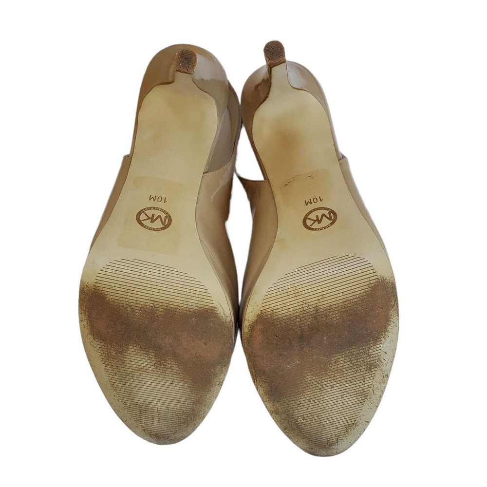 Michael Michael Kors Slingback Platform Pump 10 Women Tan Patent Leather Peeptoe - Picture 9 of 12